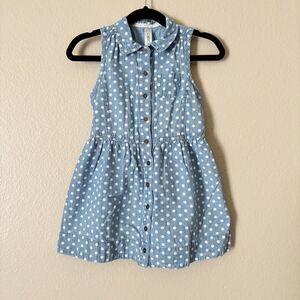 Cherokee Dress Girls Extra Small Blue White Polka Dot denim Collar sleeveless